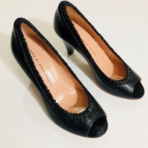 Marc Jacobs Black Fringe Patent Peep Toe Pumps